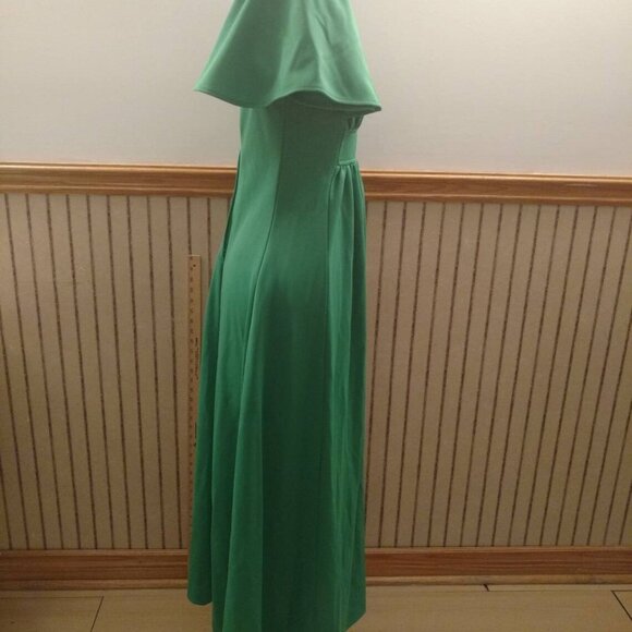 Vintage 70s Maxi Dress Green Size 13/14 Formal Plunge Neckline - Picture 6 of 11
